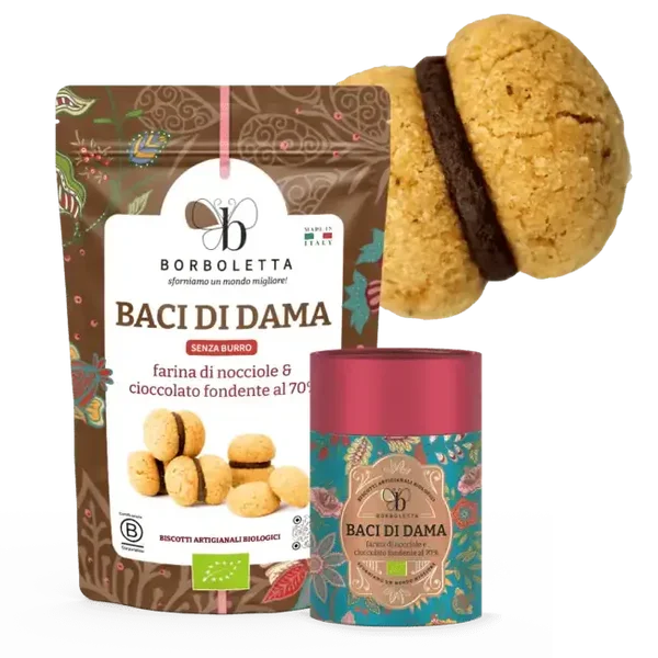 BACI DI DAMA - Geurig biologisch hazelnootmeel en 70% pure chocolade
