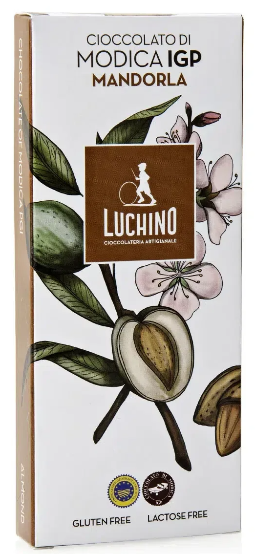 Chocolade van Modica IGP met Amandelen 100g - "Cioccolato di Modica IGP Mandorla"