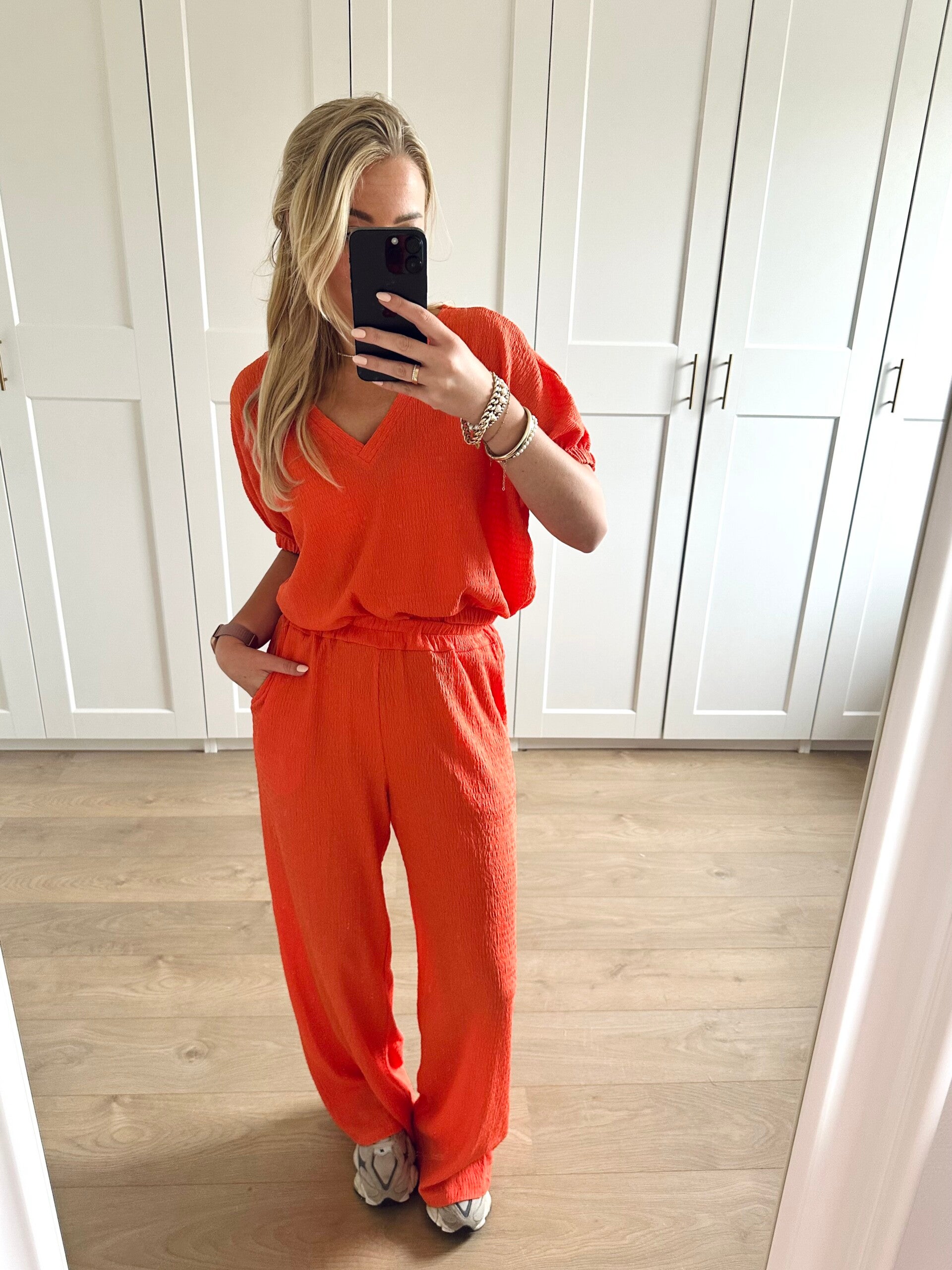 Twee delige set met v-hals - oranje