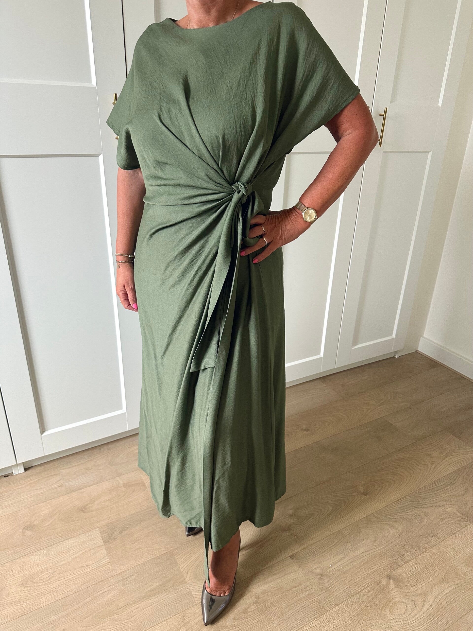 Lange jurk met strik - groen