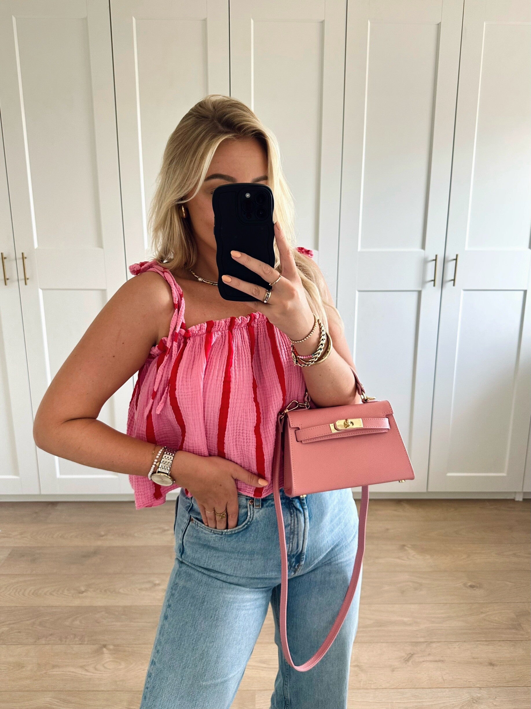 Gestreepte top - roze/rood