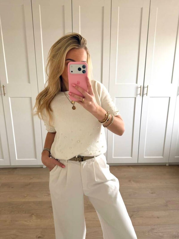 Top met parels - wit
