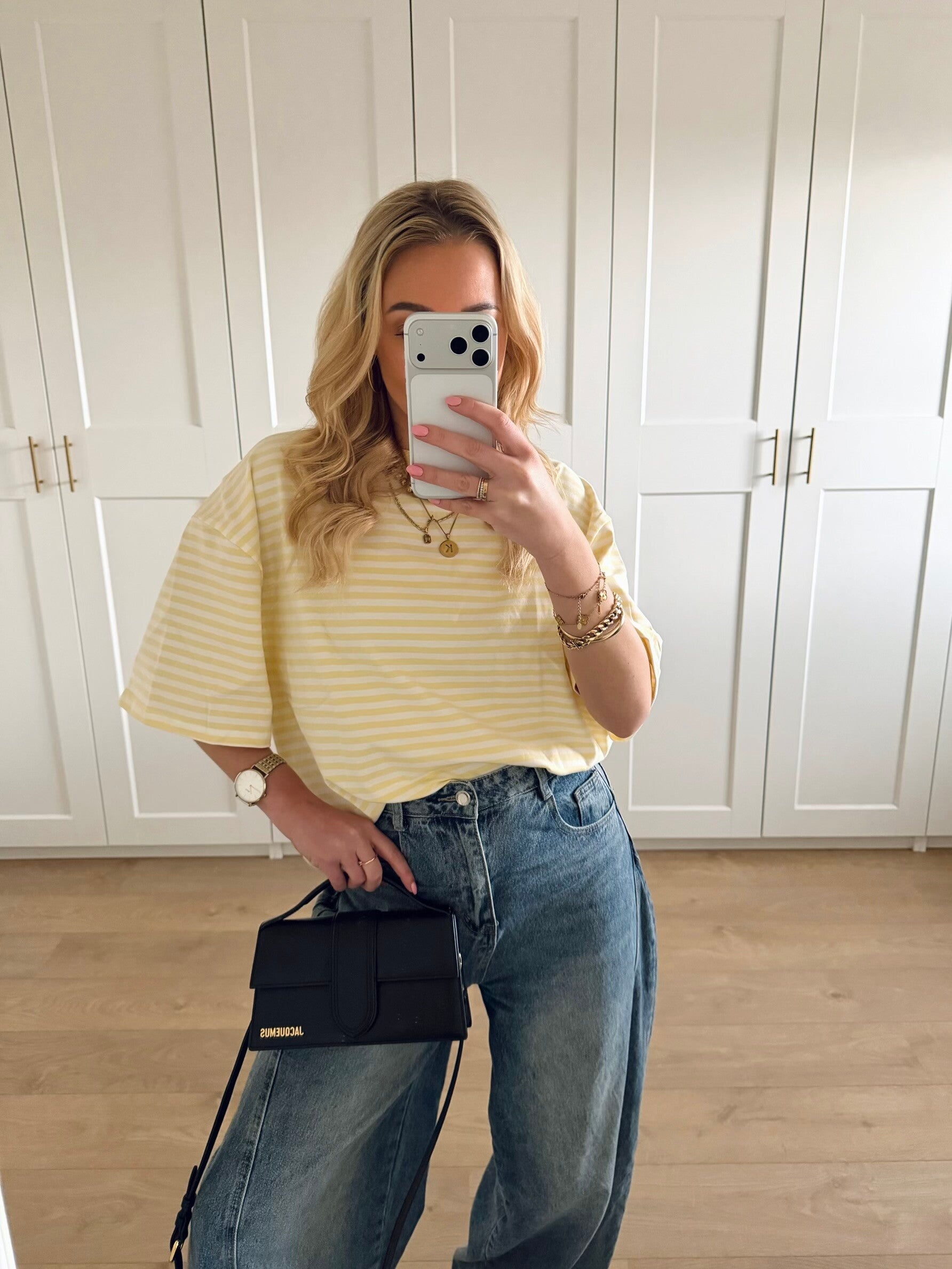 Gestreepte top met driekwart mouw - geel/wit