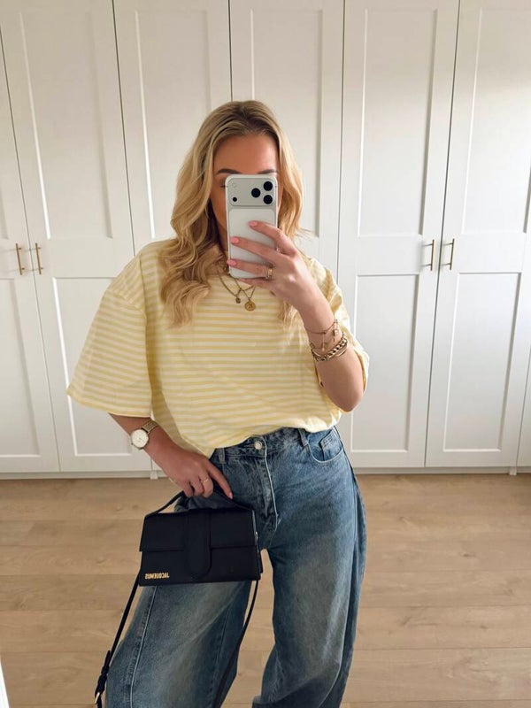 Gestreepte top met driekwart mouw - geel/wit