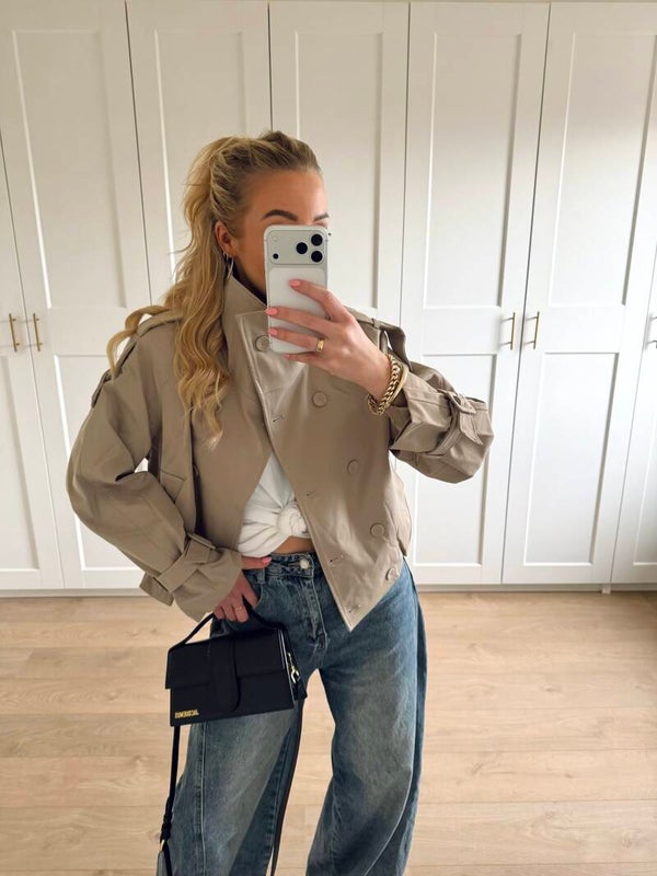 Trenchcoat met hoge kraag - beige