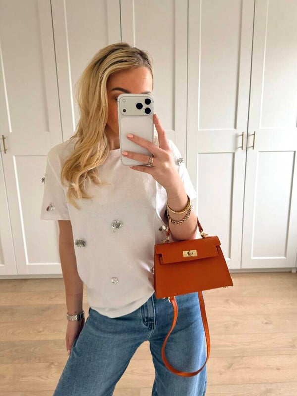 T-shirt met zilveren bloemen - wit