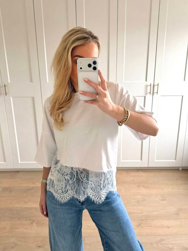 T-shirt met kant - wit