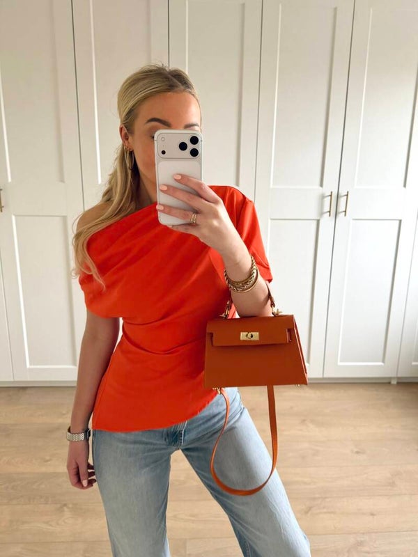 One shoulder top - oranje