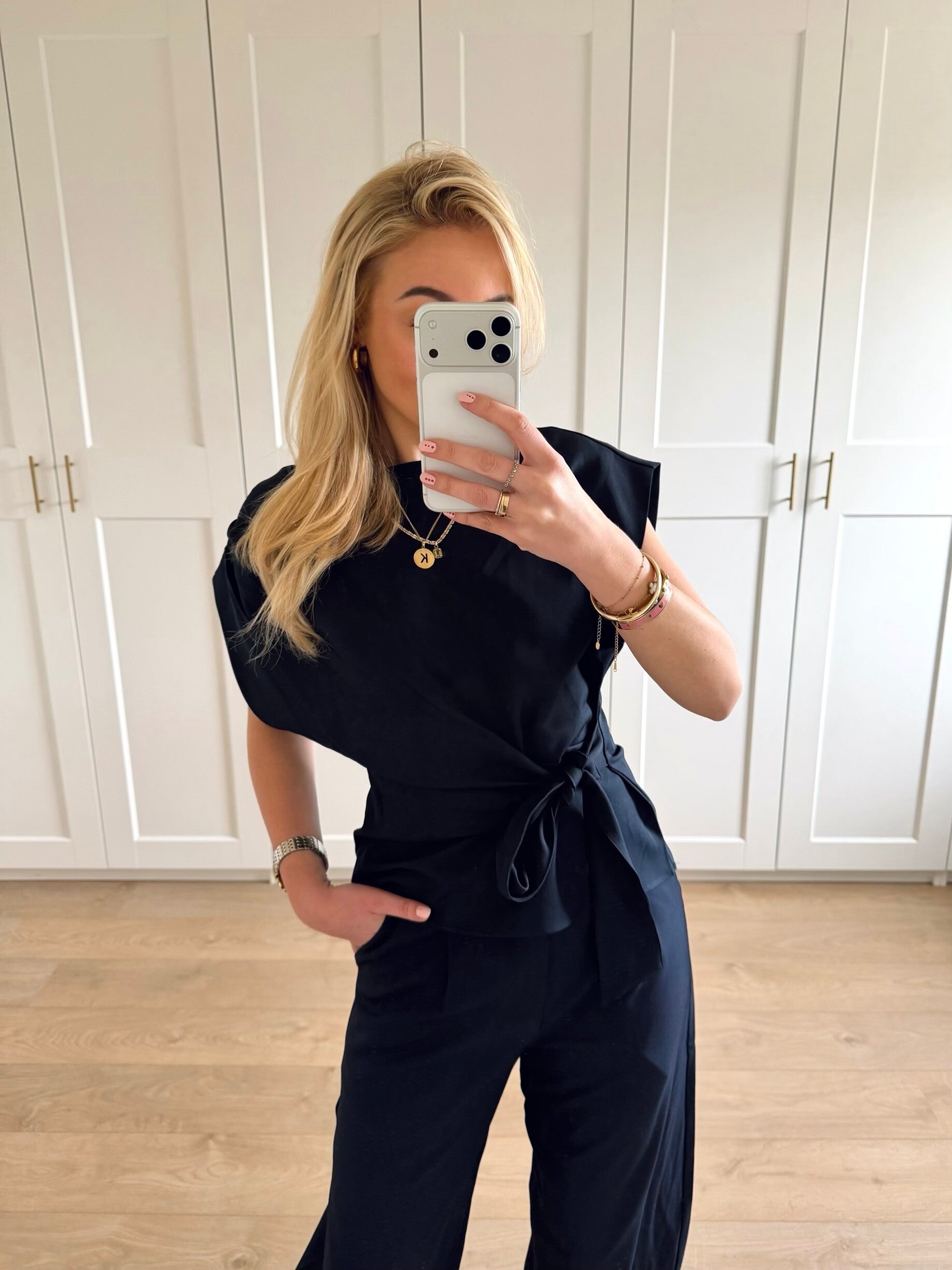 Top met strik - blauw