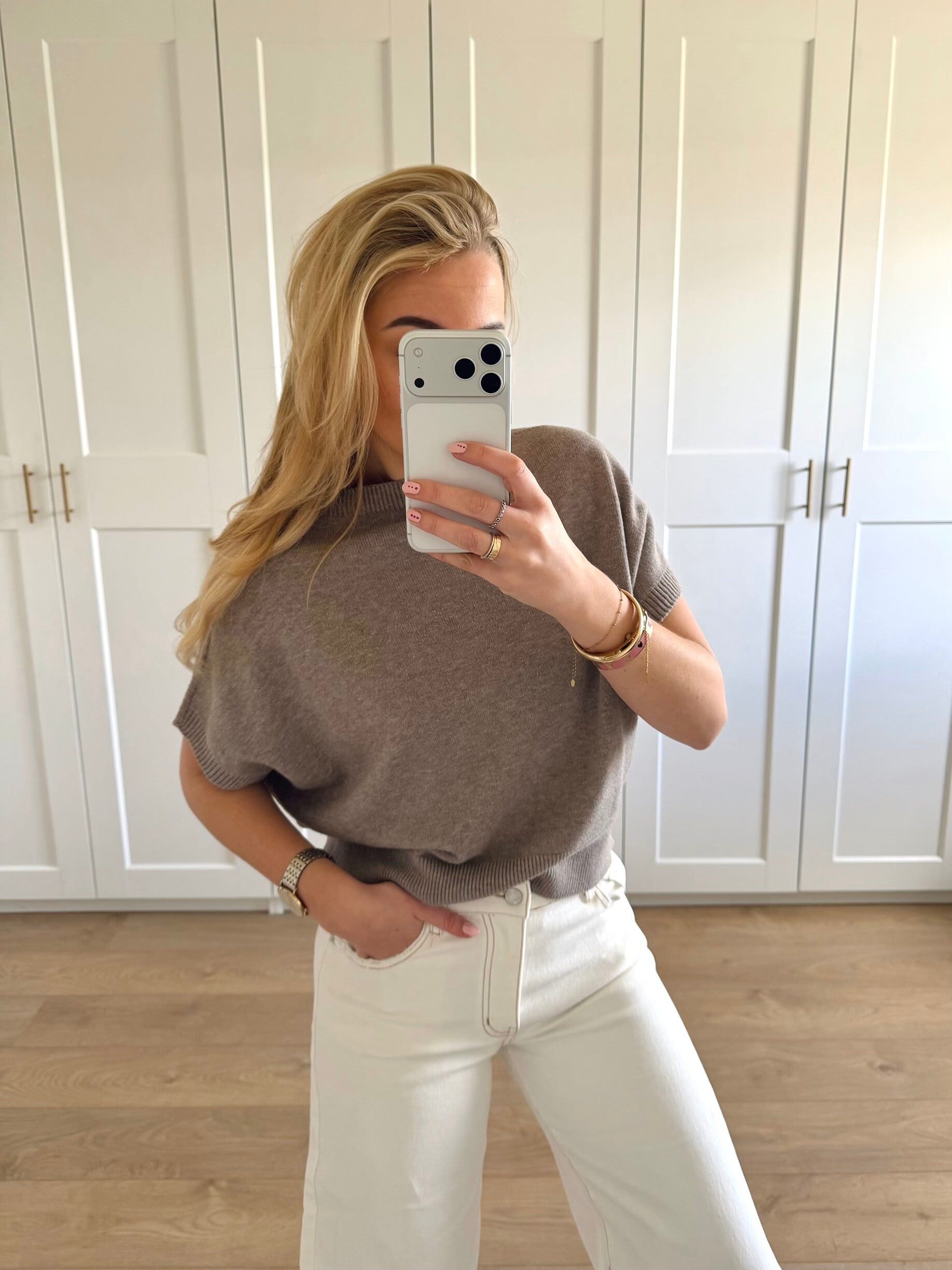 Trui met vlindermouw - taupe