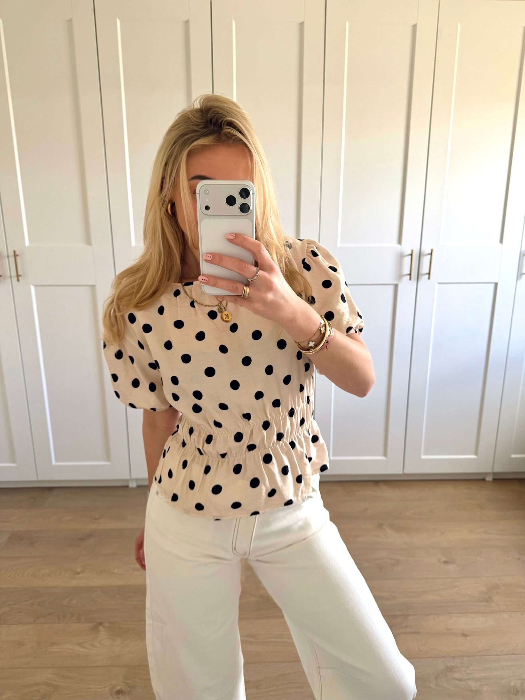 Blouse met stippen - creme/zwart
