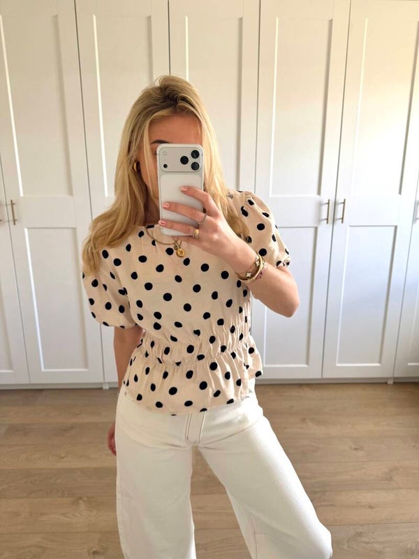 Blouse met stippen - creme/zwart