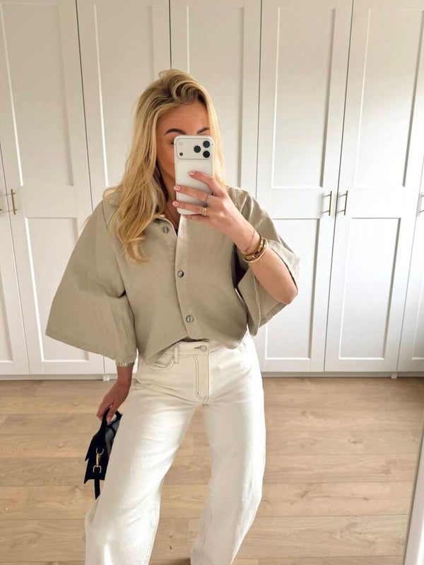 Denim jasje met wijde mouwen - beige