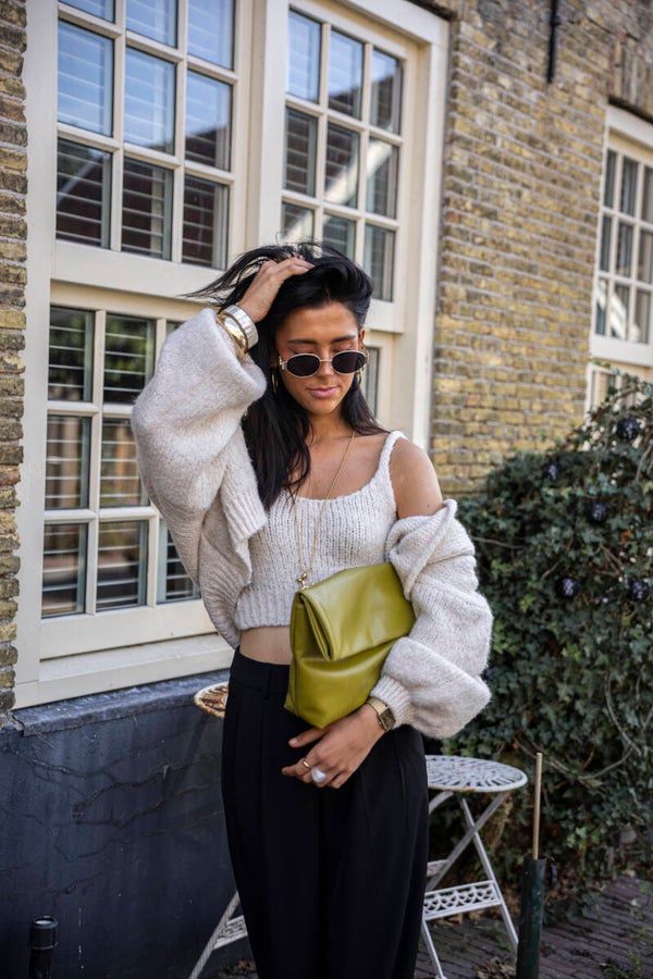 Gebreide top met bijpassend vest - creme