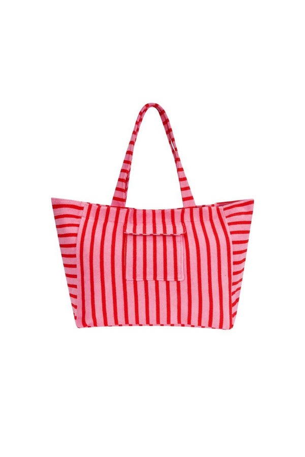 Badstof shopper gestreept - roze/rood