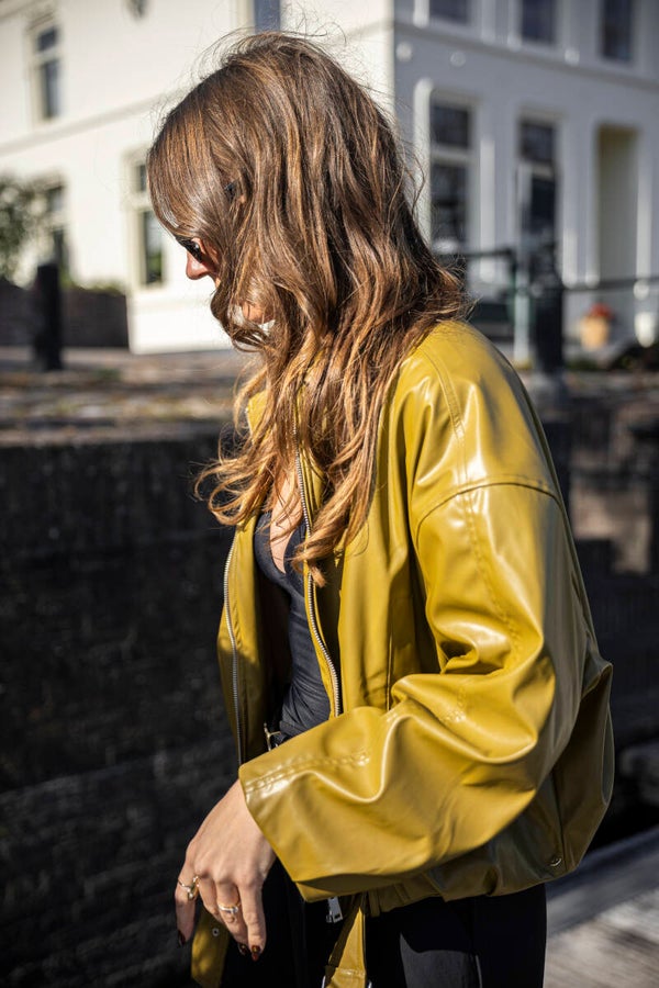 Oversized leather look coat - groen