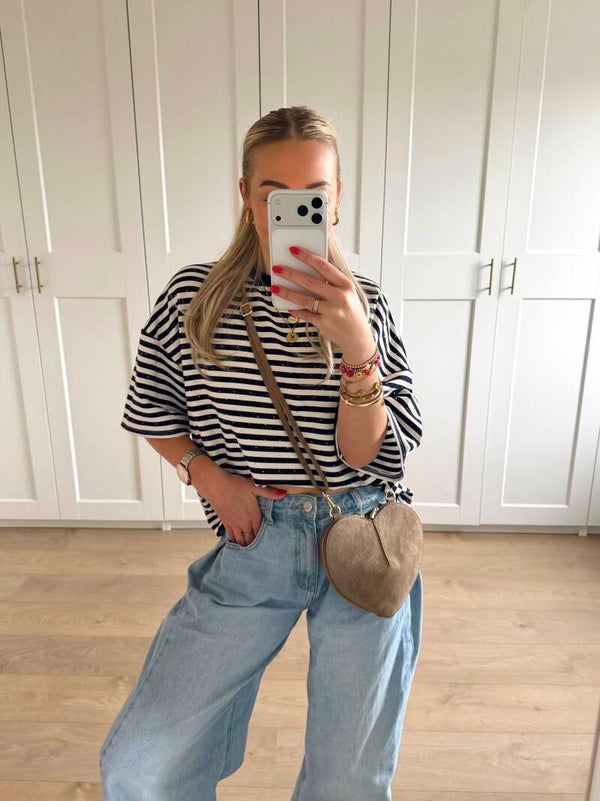 Gestreepte top met steentjes - wit/blauw