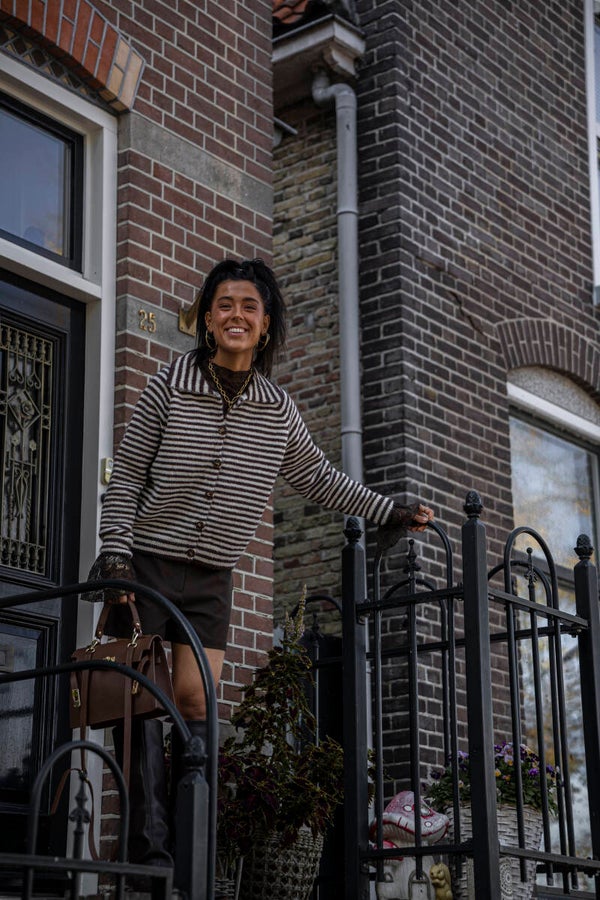 Trui met strepen - bruin/wit