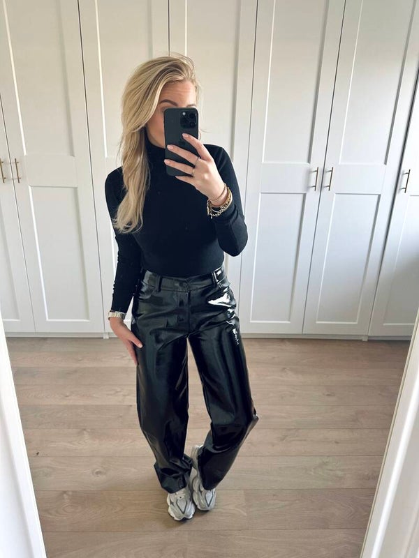 Lak broek met rechte pijpen - zwart