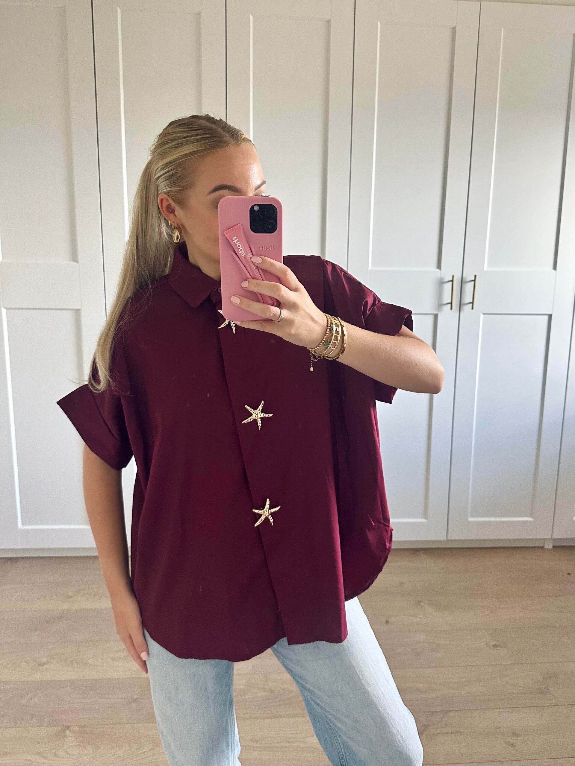 Oversized blouse met gouden zeesterren - burgundy