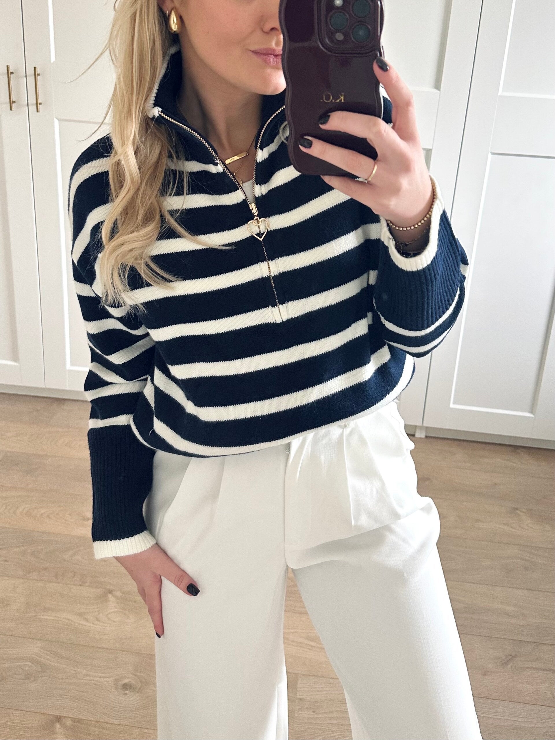 Gestreepte trui met rits - blauw/wit