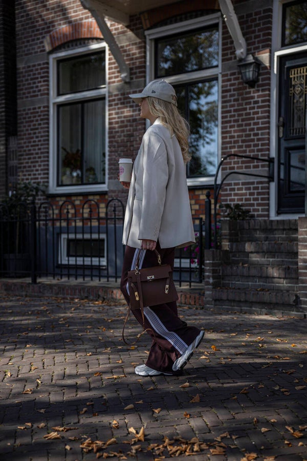 Pantalon jogger met strepen - bruin