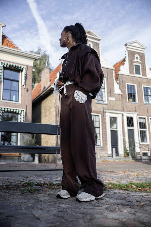 Pantalon met witte boord - bruin