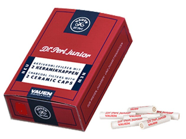 Vauen Pfeifenfilter Dr. Perl Junior Aktivkohlefilter mit 2 Keramikkappen; 9mm, 40er Packung