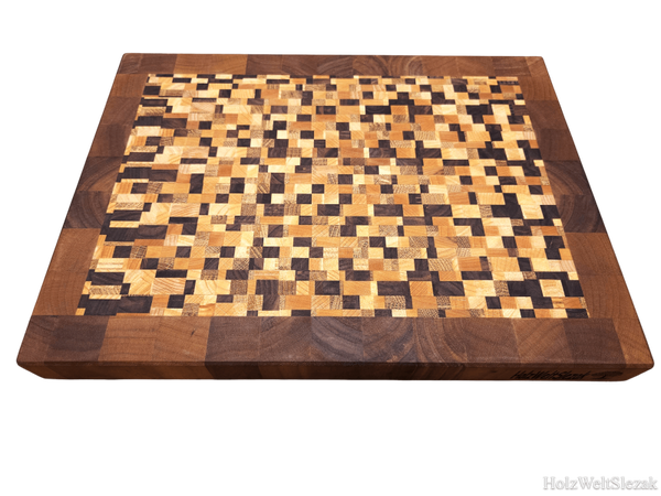 💎Hartholzmischung mit Nussbaumrahmen Stirnholz/Hirnholz Schneidebrett "Farbenzauber"