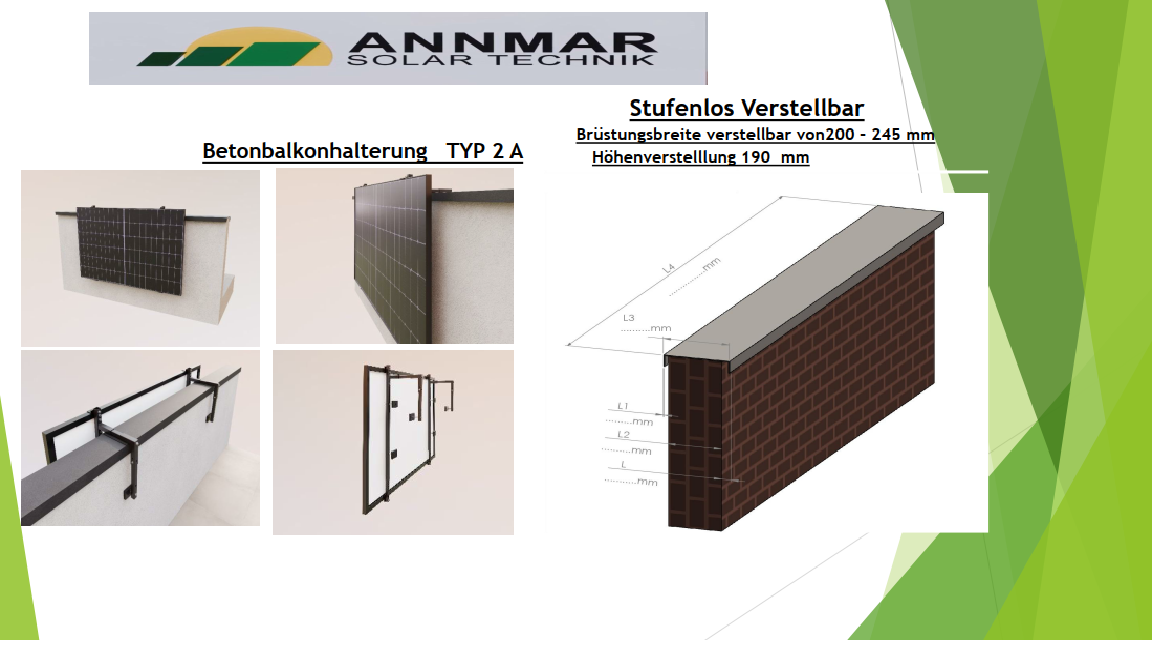 Annmar Brüstung Halterung 100-150mm für Solarmodule, Set für ein Modul