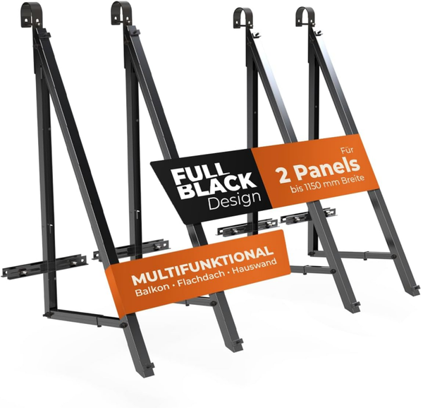 Solarmodul Halterung Balkongeländer schwarz, für 2 Solarmodule, Neigung variabel