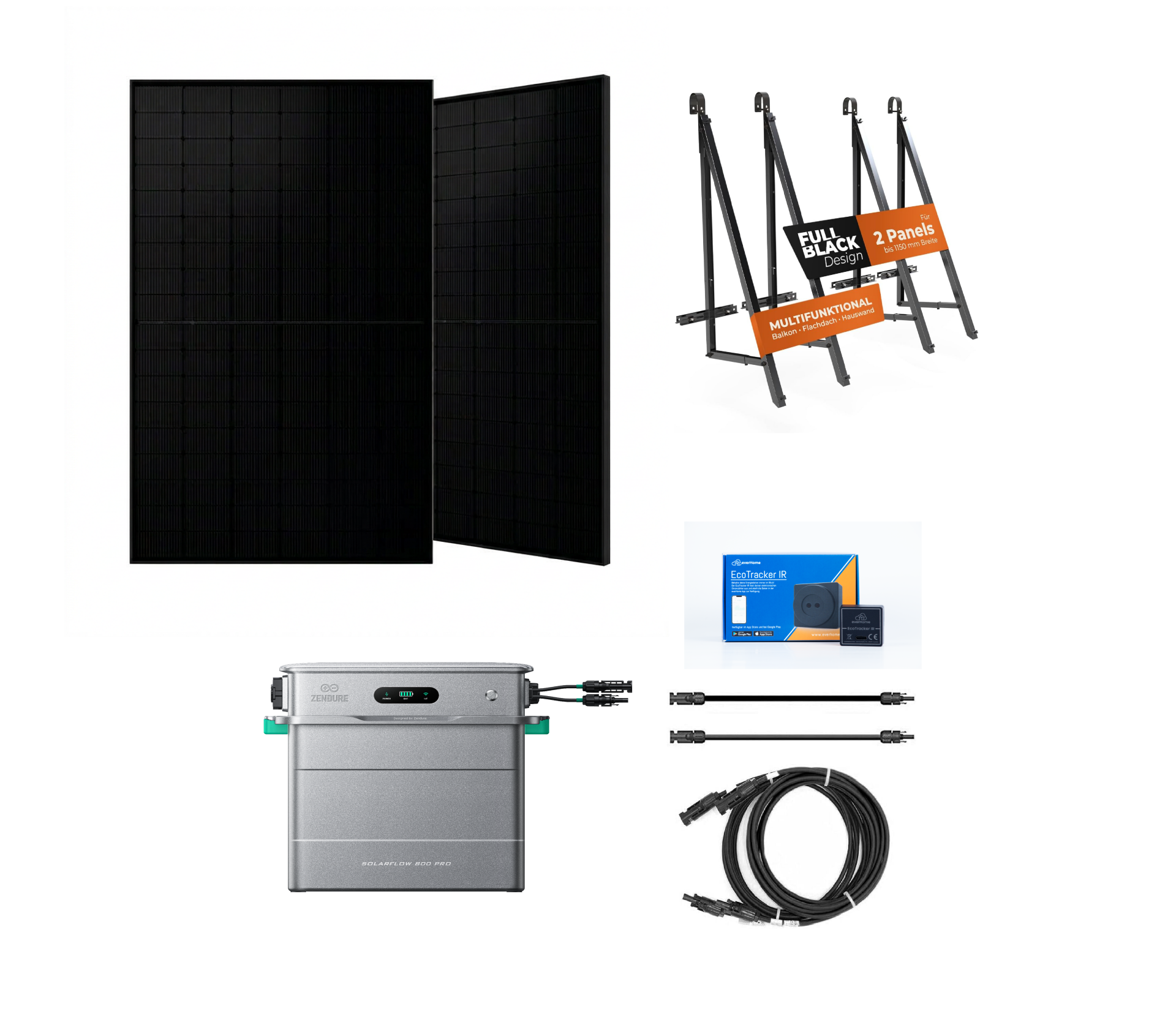 Komplettpaket: Zendure SolarFlow 800 Pro und 2 Solarmodule Jolywood 455W bifacial 100% plug and play