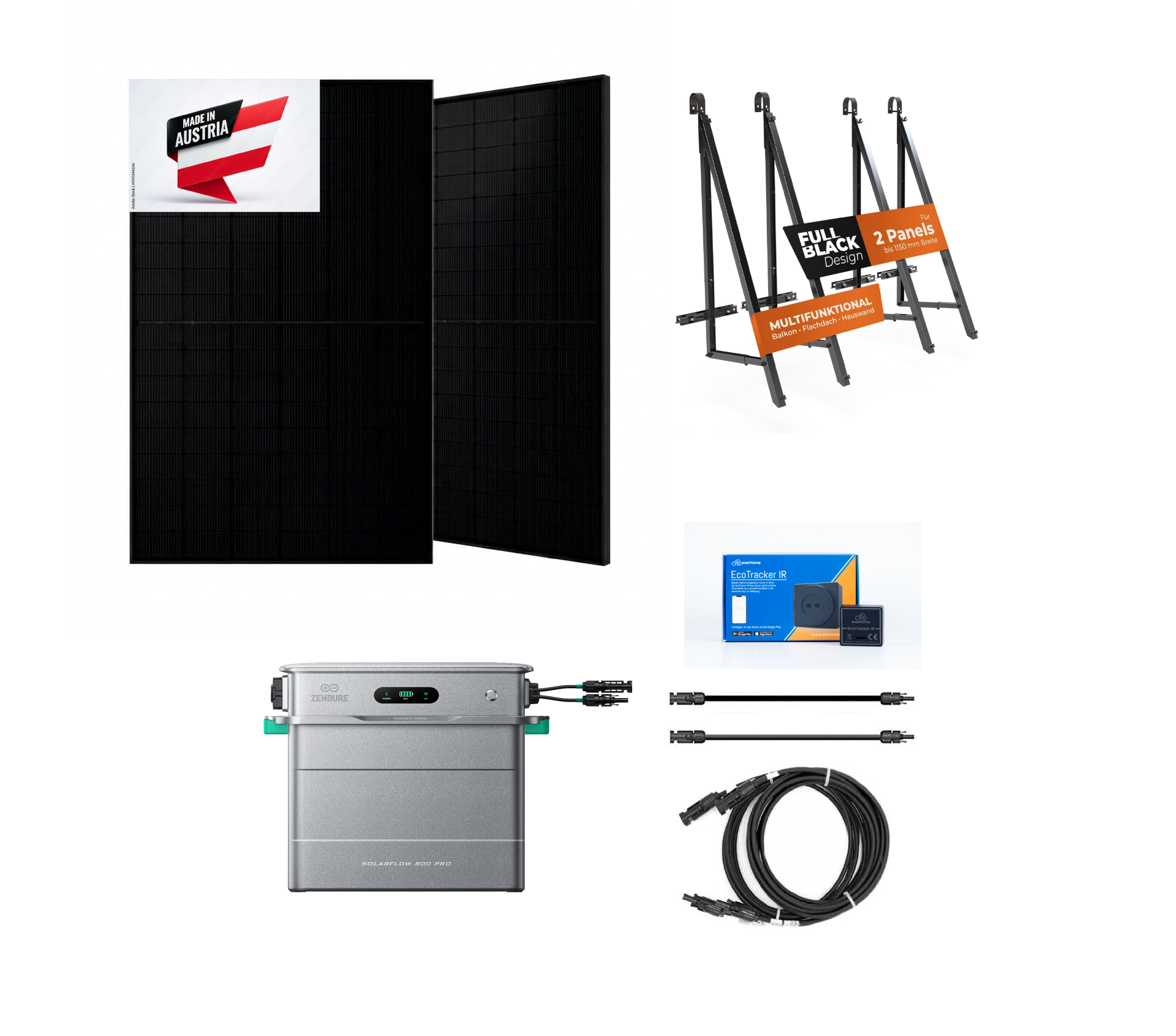 Komplettpaket: Zendure SolarFlow 800 Pro und 2 Solarmodule Sonnenkraft 450W bifacial made in Austria 100 % plug and play