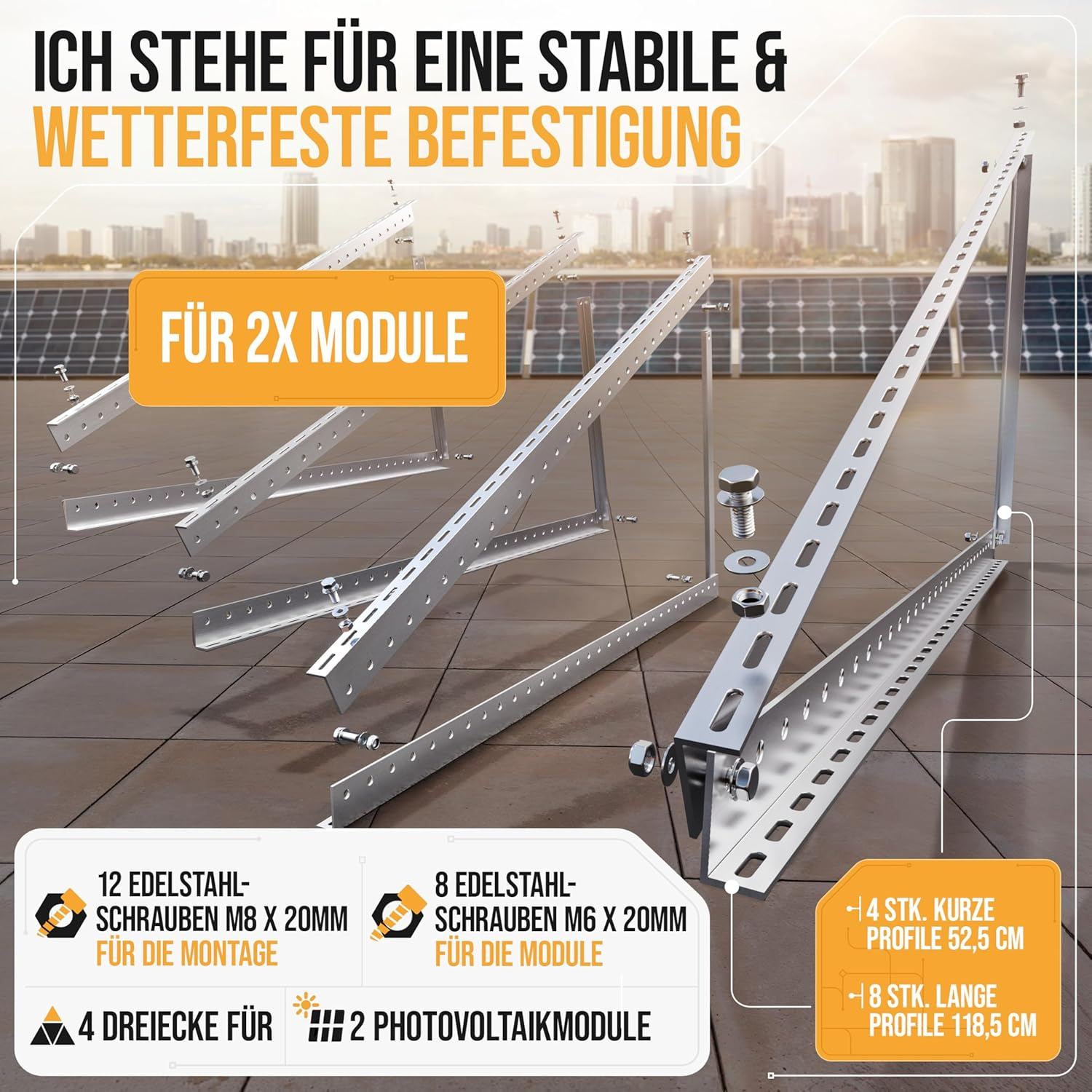 Solarmodul Halterung, für 2 Solarmodule, Neigung variabel