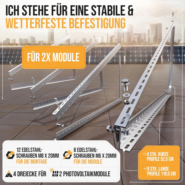Solarmodul Halterung, für 2 Solarmodule, Neigung variabel