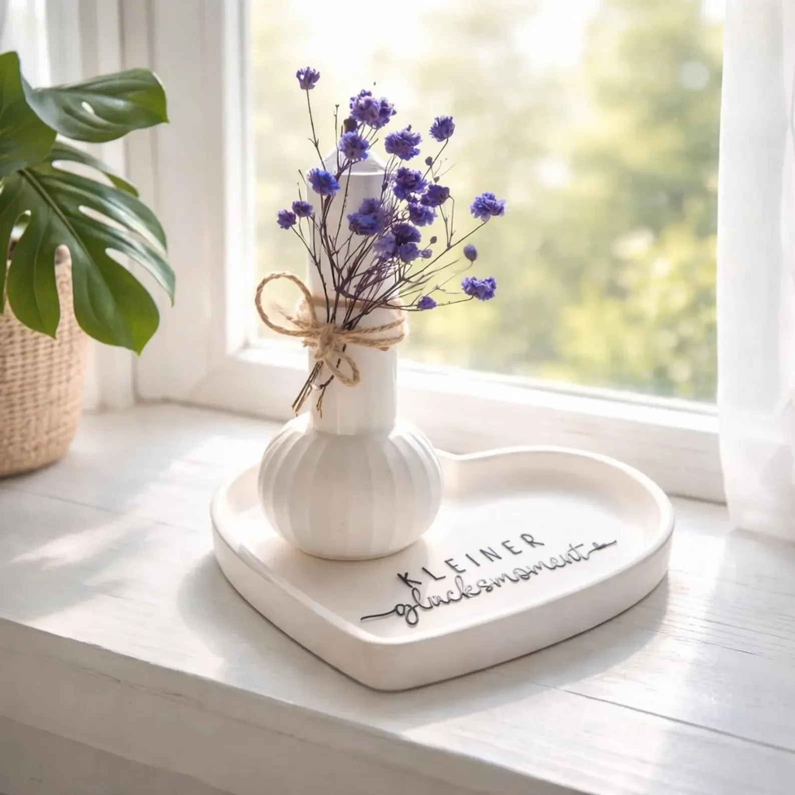 Kerzenständer Herz Deko Set mit Trockenblumen – Skandinavische Deko & Geschenkidee