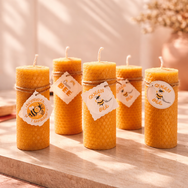 Bienenwachskerze klein Gastgeschenk Hochzeit – personalisiert mit Label – Meant to Bee – Kerze für Taufe, Kommunion, Geburtstag & Feier