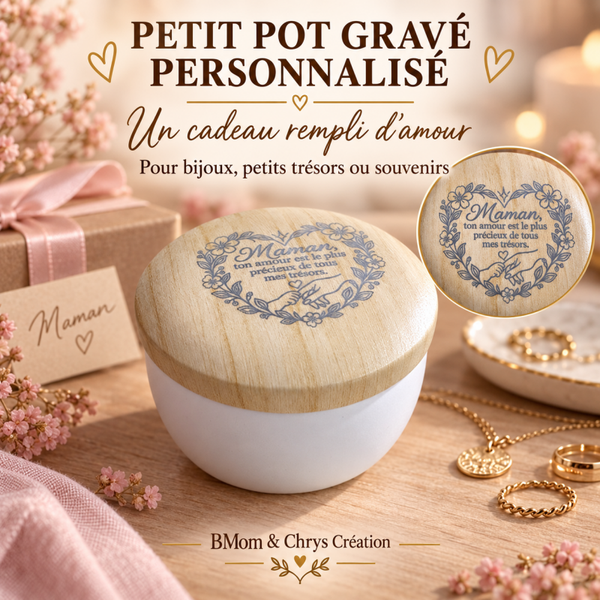 Pot metal couvercle apparence bois Maman