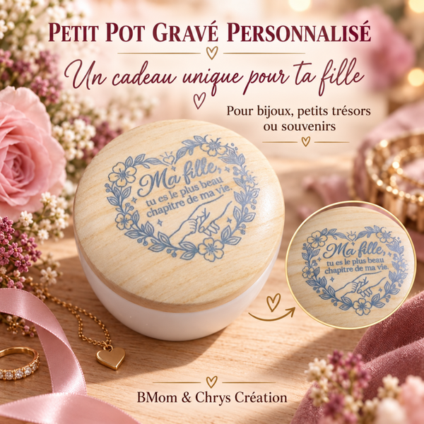 Pot metal couvercle apparence bois Fille