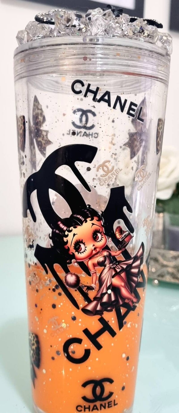 24oz Acrylic Betty boop designer inspired glitter lava tumbler with custom lid