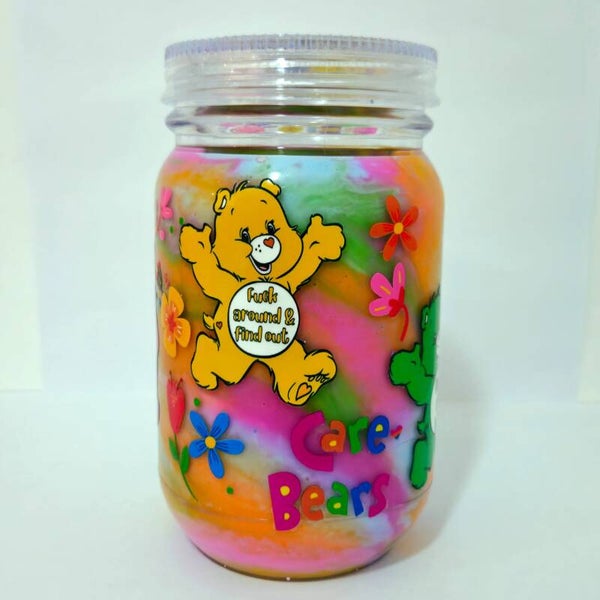 20oz care bears acrylic paint swirl tumbler with custom lid