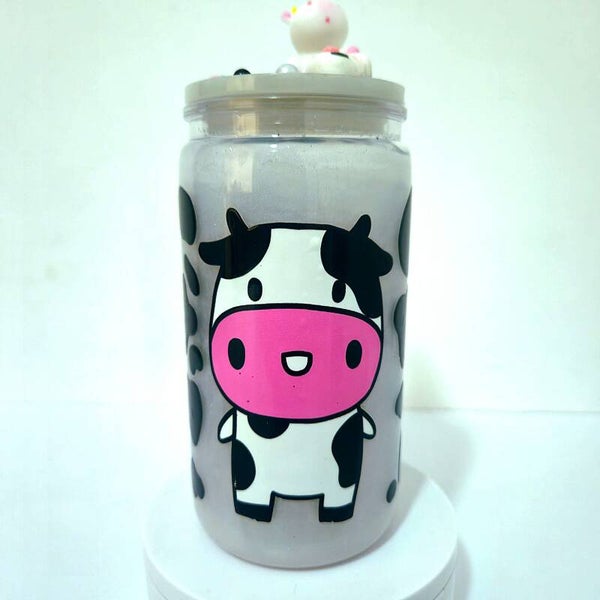 16oz acrylic mica shimmer cow tumbler cup with custom lid