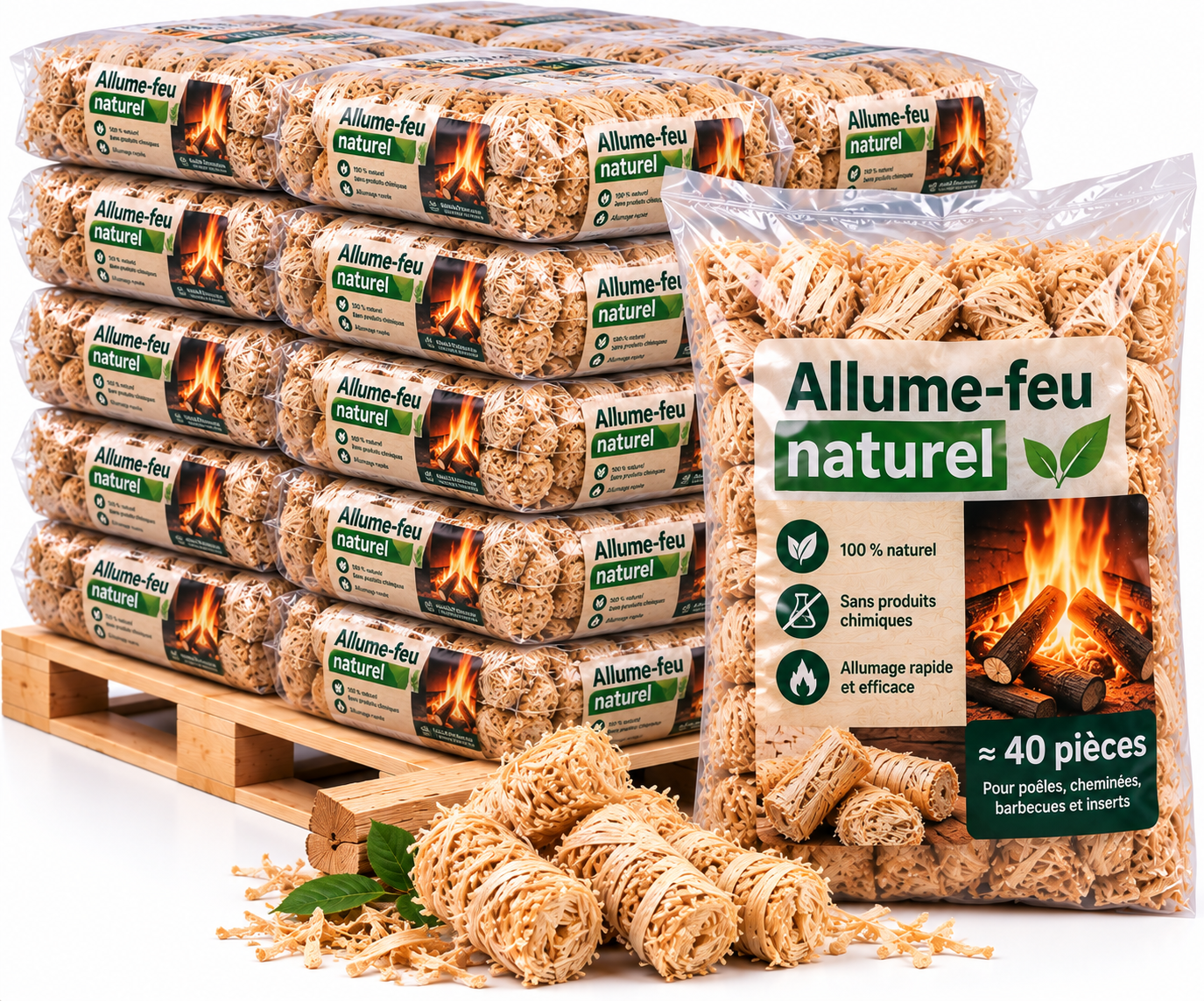 Allume-feu naturel – 60 pièces