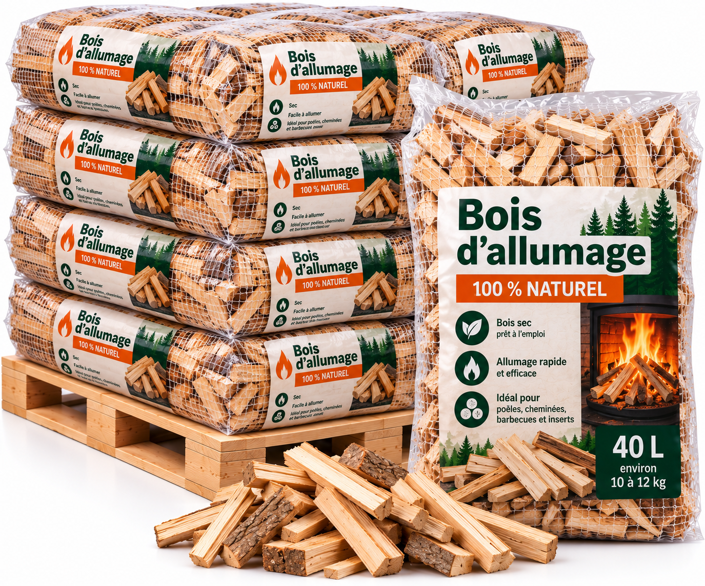Bois d’allumage – Sac/Filet 40 L