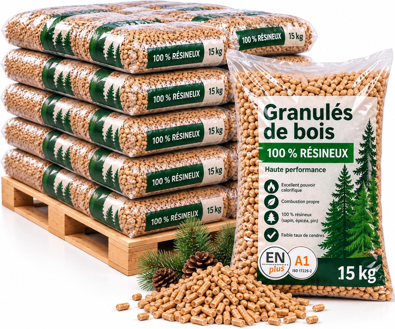 Granulés 100 % résineux – Sac 15 kg
