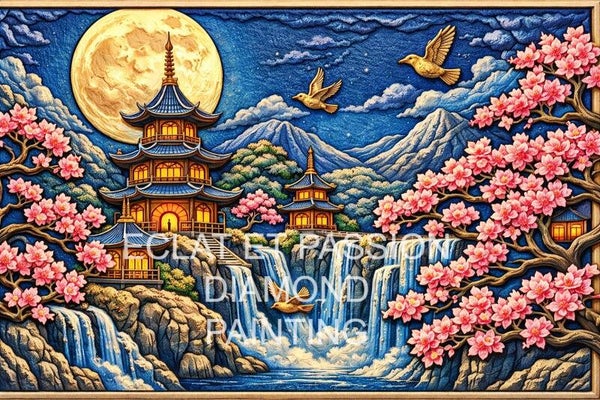 Clair de lune sur le temple des cerisiers