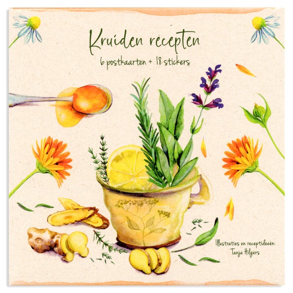 Set 6 Postkaarten Kruiden Recepten + 18 stickers