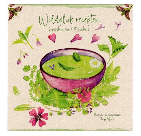 Set 6 Postkaarten Wildpluk Recepten + 18 stickers