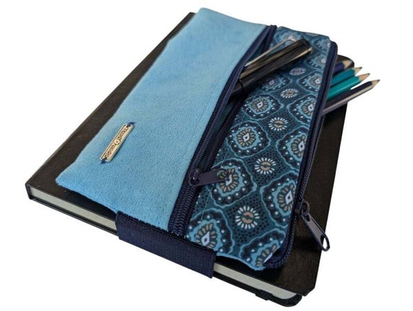 Türkis Kacheln - Federmäppchen 2 Reißverschlüsse mit Gummibefestigung