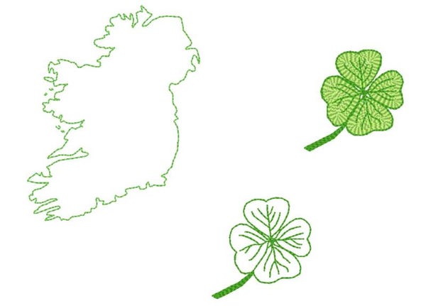 Irland Umriss und Kleeblatt Stickerei